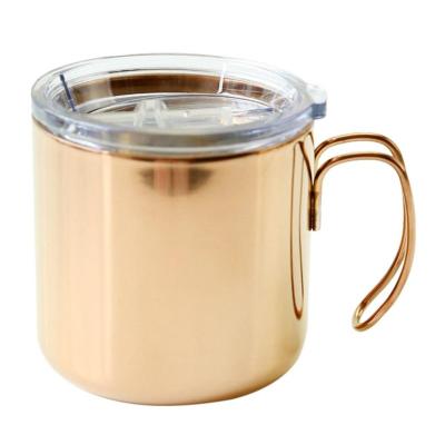 China Sustainable 400ml Stainless Steel Wine Tumbler With Handle Rose Gold Insulated Camp Mug , Vacuum Coffee Mug With Handle for sale