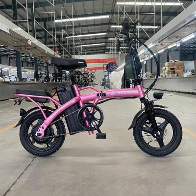 China Batería de tubo descendente 14 pulgadas bicicleta eléctrica plegable bicicleta 48v 350w neumático de grasa bicicleta eléctrica con 7 marchas en venta