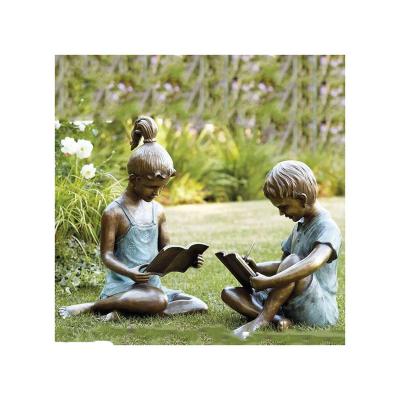 China China Leisure Garden Innocence Children Boy Girl Reading Book Bronze Sculpture Children Reading Bronze Sculpture for sale