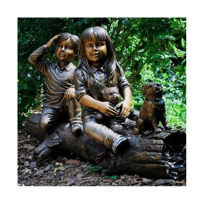 China China Life Size Garden Copper Bronze Children Playing On Tree Statue Sculpture Garden Children Bronze Statue for sale