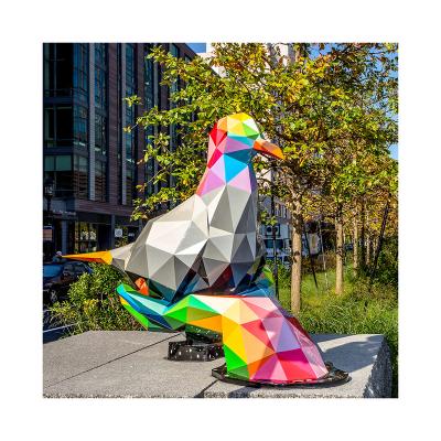 China China Outdoor Modern High Polished Large Metal Mirror Stainless Steel Bird Sculpture Colorful Bird Statue for sale