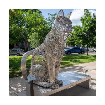 China Custom China Modern Abstract Large Metal Statue Metal Sculpture Stainless Steel Cat Animal Sculpture for sale