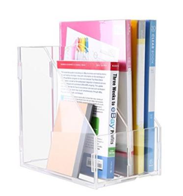 China Eco-Friendly Clear Acrylic Desk Organizer File Rack, 3 Slots, Magazines Books Documents Storage Display Rack for sale