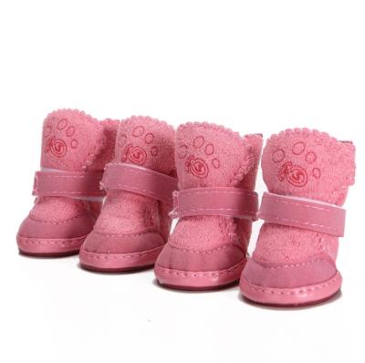 China Factory Directly Stocked Warm Dog Shoes Winter Boots Leather Outfit With Thick Fleece Dog Shoes for sale