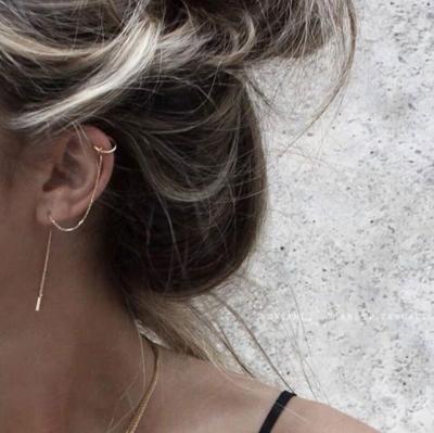 China CLASSIC Custom Made Stainless Steel Ladies Teen Girls Gift Minimalist Gold Earrings Delicate Ear Cuff With Threader Chain Earrings for sale