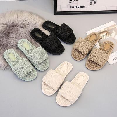 China Cute Women's Flip Flop Anti-Slip Slippers For Winter Warmer Korea Home Sandals Cotton Wool Women's Slippers Fashion Trend Lamp for sale