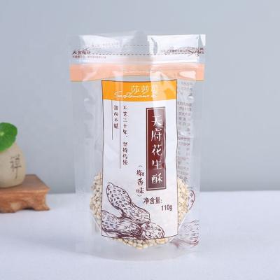 China Food Customized Peanut Zipper Stand Up Snack Bag Plastic Reusable Three Seal Packaging Bag Printed Transparent Food Bag for sale