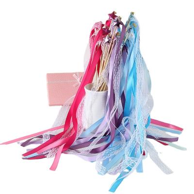 China Eco-friendly Loving Heart Colorful Ribbon Sticks Flame Sticks Ribbon Flames Magic Wands Fairy Wedding Party Stick Gifts Party Supplies for sale