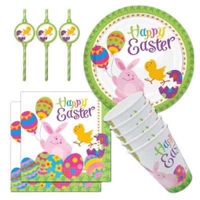 China Festival Decoration Easter Decoration Kids Favor Banner Packing Party Festive Supplies Hats For Kids Puffs Paper Plate And Blowouts Cup Set for sale