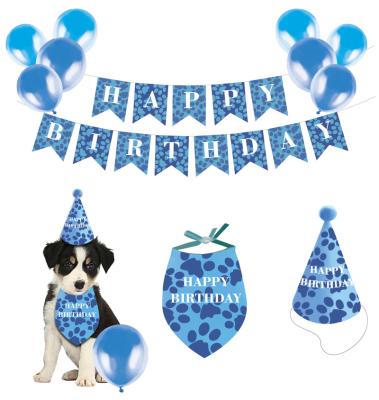 China Wonderful Supplies 7 Pcs Birthday Party Decorations Supplies 7 Pcs Blue Themed Pet Birthday Hat Happy Birthday Banner Dog Boy Christmas for sale