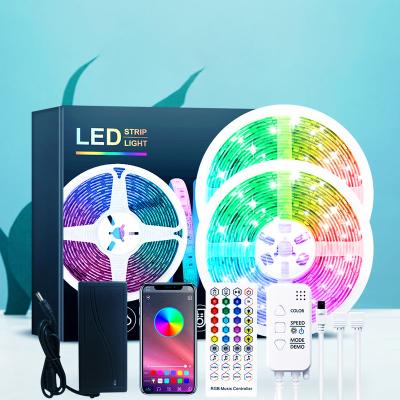 China Plug in Lamp Series 5M 10m LED Strip Lights Sync to Music RGB LED Strip SMD 2835 Color Changing Rope Bluetoot Phone Control Light Smart Lights for sale