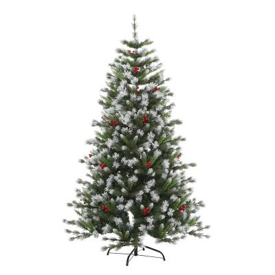 China Christmas and various parties 784 series mixed tree PE hanging knots white pine spray PVC is sprayed white add red fruit bunches for sale