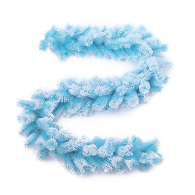 China Used for Christmas holiday decoration hot sale TT--sky blue pine needle 3 flocking rattan maker Christmas wreath rattan circle for sale