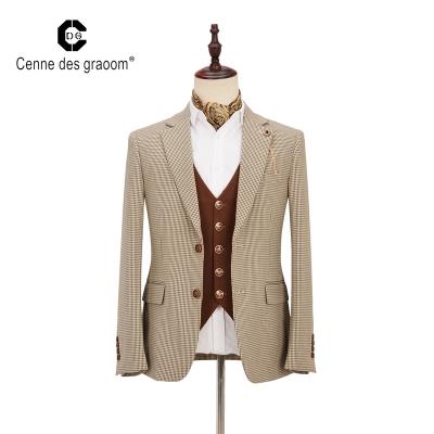 China 2020 New Design Casual Plaid Coat Suit Pure Color Vest Suits 100% Cotton Full Sleeve 2 Button 3 Piece Suits for sale