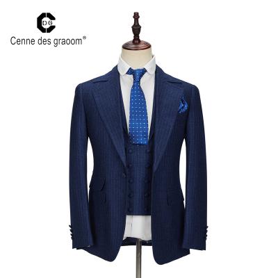 China Breathable Striped blazer mens slim fit fashion style navy blue and white stripe men suit for sale