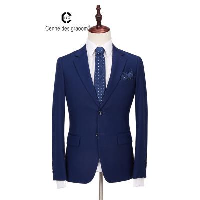 China Mens Suits Anti-Shrink 2 Piece Business Dinner Slim Fit Blue Suit For Men Cenne Des graoom Lapel Blazer Pants for sale