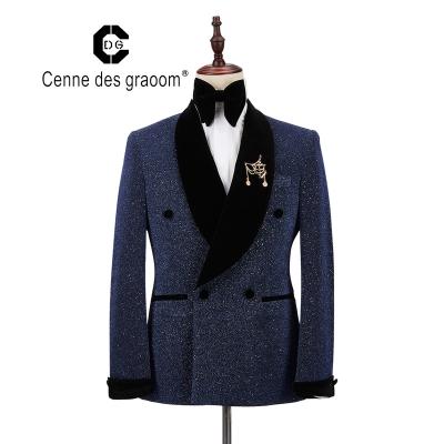 China Good quality anti-shrink fit formal slim fit man wedding suit mens wedding suit set label cenne des graoom blue jacket with pants for sale