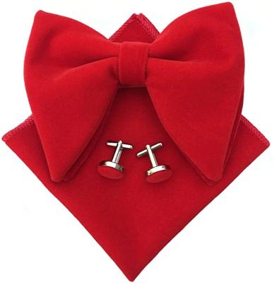 China Dobby Men's Oversized Bow Tie With Tie Cuff Bow Velvet Combo Set Without Handkerchief Tail for sale