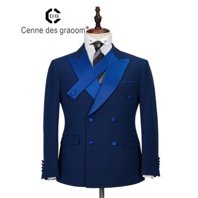 China High quality anti-shrink bespoke dark blue v-neck wholesale men's casual woolen suits set for sale