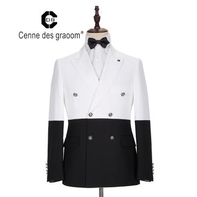 China New Design Anti Shrink Stylish Slim Fit 2 Piece Wedding Suits For Men White With Black Double Vest Suit for sale