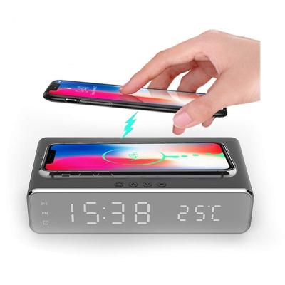 China Mobile Phone Digital Alarm Clock Wireless Charger LED Clock with Thermometer and Time for sale