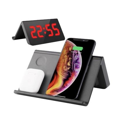 China Standard Battery 3 in 1 Desktop Night Digital Led Display 2 in 1 Stand Charger Station Wireless Charging Alarm Clock with Clock for sale