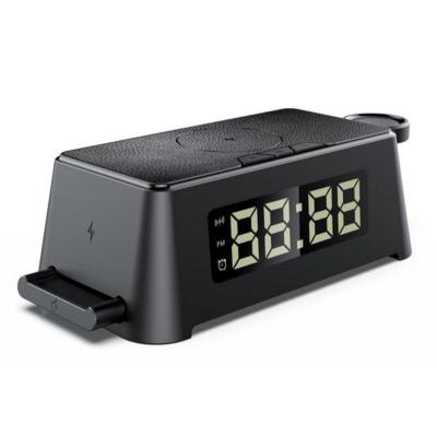 China Charging Equipment Alarm Clock 4in1 Wireless Charger Station Wireless Tuned Wireless Charger For Phone Earphone Watch for sale