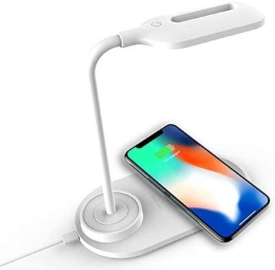 China Desk Lamp Standard Battery Cable with Wireless Charger Dimmable Eye-Caring Desk Lamp with Organizer and 3 White Brightness Levels for sale