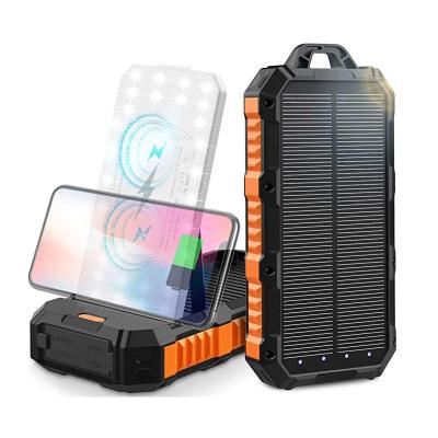 China Solar Panel 20000mah PD 18W Wireless Fast Charging Power Bank Banks Outdoor High Capacity 20000 mAh Mobile Powerbank With Led Torch for sale