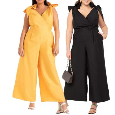 China QUICK DRY Summer Customized Wide Leg Overalls 2022 V-Neck Overalls Tie Strap Plus Size Casual High Waist Overalls Wide Leg Pants for sale