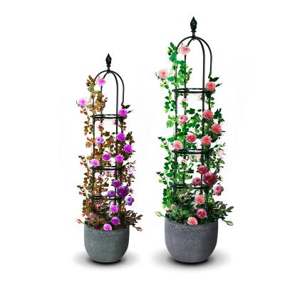 China Easily Assembled Easily Assembled Plant Support PE Powder Coated Metal Garden Obelisk With Planter Box for sale