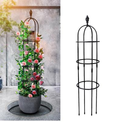 China Easy Garden Rose Arbor Round Installment Pe-coated Metal Plant Flower Support Obelisk for sale