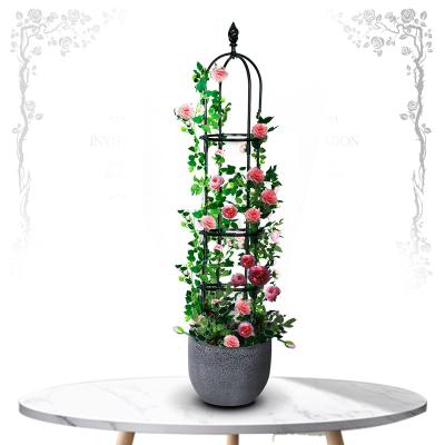 China Easily Assembled Outdoor Metal Plastic Coated Climbing Vine Rose Bracket Tower Around Garden Obelisk Trellis for sale