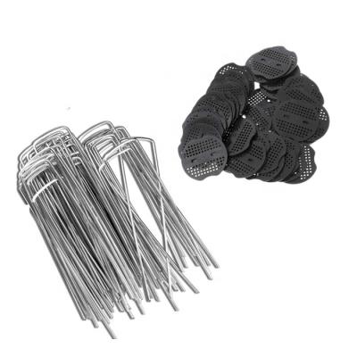 China Flat Garden Pegs Staples Pot Hole Mesh Pad Set Galvanized U Shaped Netting Pins Spikes Garden Stakes Pad For Fabric Repair Turf for sale