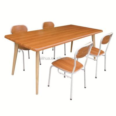 China Solid Wood Werzalit Table Top Restaurant Table Chairs Rectangle Wood Table for sale