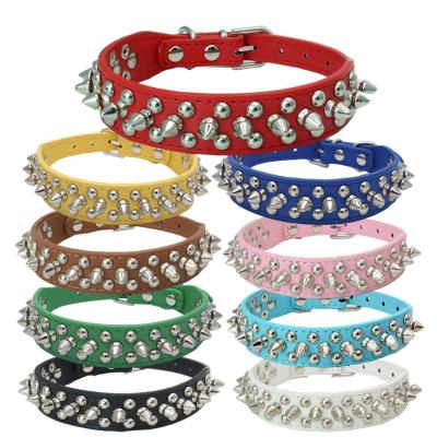 China Reflective Pet Collars For Large Medium And Small Dogs Stainless Steel Rivets Chrome Plated Synthetic Leather Dog Collars Gold Collars for sale