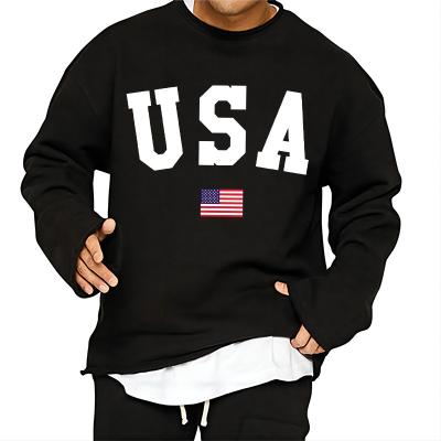 China Custom Made Crewneck Men's Anti-Wrinkle Fall Casual USA Letter Main Heat Transfer Printing Long Sleeve Pullover Oversized Sweatshirt for sale