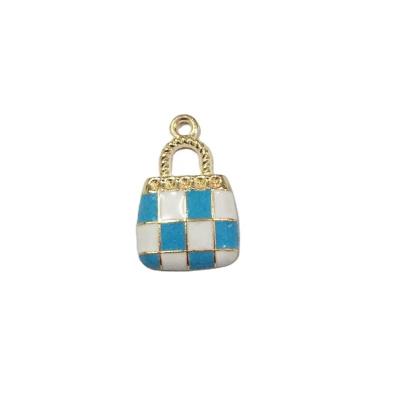 China Cute Gilt Zinc Alloy Ornament Accessories Diy Drip Jewelry Making 14*22mm Enamel Handbag Plaid Sachet Shapes Charm Pendant for sale