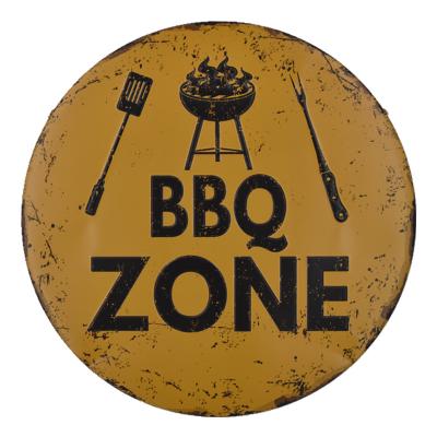 China Europe BBQ Zone Round Tin Signs Cafe Bar Pub Metal Plaque Retro Vintage Nostalgia Dish Christmas Gift 30CM for sale