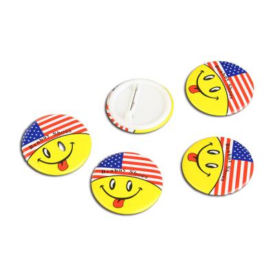 China Wholesale Magnetic Round Tin Button Logo Pins Badge Smile Face Blank Plastic Printed Design 58mm Custom Europe Button Badge Manufacturer for sale