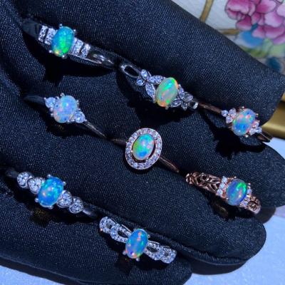 China New Trendy Natural Australian Oval Moonstone Sterling Silver Opal Ring Sparkles Fire Opal Rough Stone Engagement Band Rings Jewelry for sale