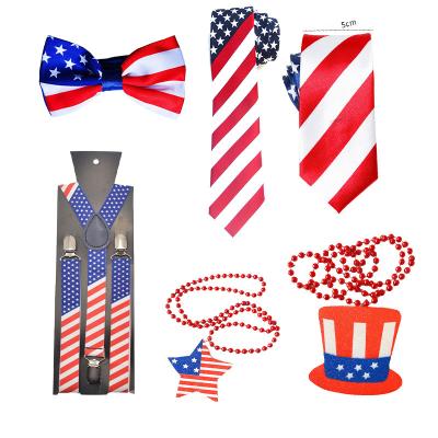 China Independence Day Party Supplies Kits 2022 NEWS Independence Day American Star And Stripe Men's Neckties Party Decoration Bowtie Set Package Necklace Beads USA Kits for sale