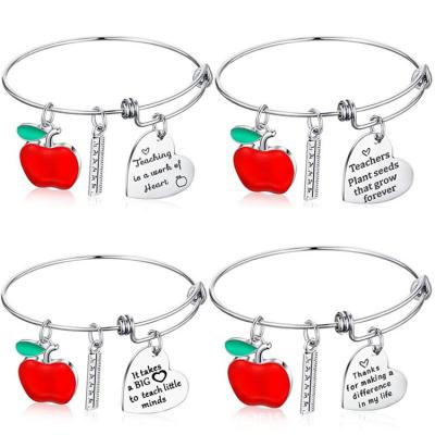 China TRENDY Teachers Day 2022 Ruler Heart Charm Bracelets Gifts Shape Adjustable Teacher Appreciation Stainless Steel Bangles for sale