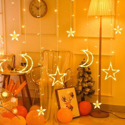 China Christmas Decoration Supplies 2021 LED Moon Star Christmas Curtain String Lights Hang Merry Christmas Ornaments Home Decoration Party Supplies Kids Gift for sale