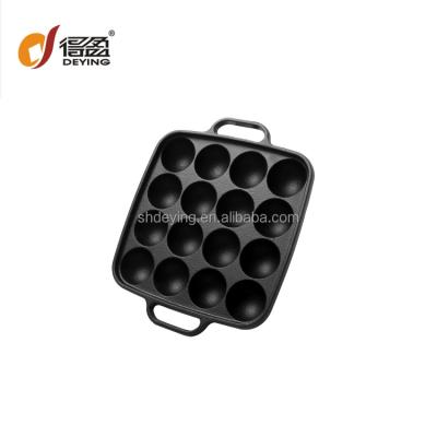 China Japanese Pre-Seasoned Viable Takoyaki Pan For Octopus Ball With 16 Square Cast Iron Cookware Non Mold for sale