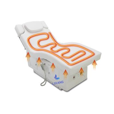 China Modern LIKANG Hot sale cosmetic electric beauty lash surgery massage table nude leather fabric gold base treatment bed with 3 motors for sale