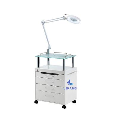 China Modern LIKANG Beauty Salon Cosmetic Cart Beauty Trolley Medical Cart With LED Cold Light UV Ozone Disinfection Cabinet Tattoo Lamp for sale