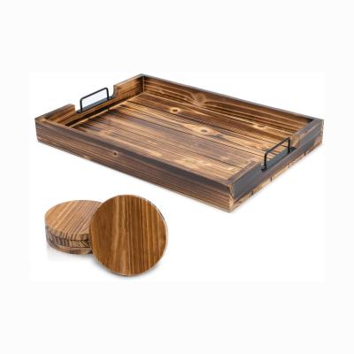 China Europe Handmade Tray With 4 Rounded Wooden Coasters Tall For TV Dinners Wooden Tray for sale