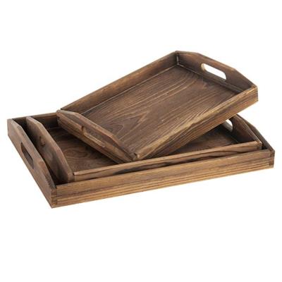 China Factory Price Wooden Serving Tray Dark Brown Rectangular Wooden Handle Tray Eco-Friendly Oval Home Decor for sale