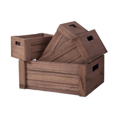 China China Country Style Decorative Wooden Crate With Handle Rectangular Nesting Wooden Crate Storage Box for sale